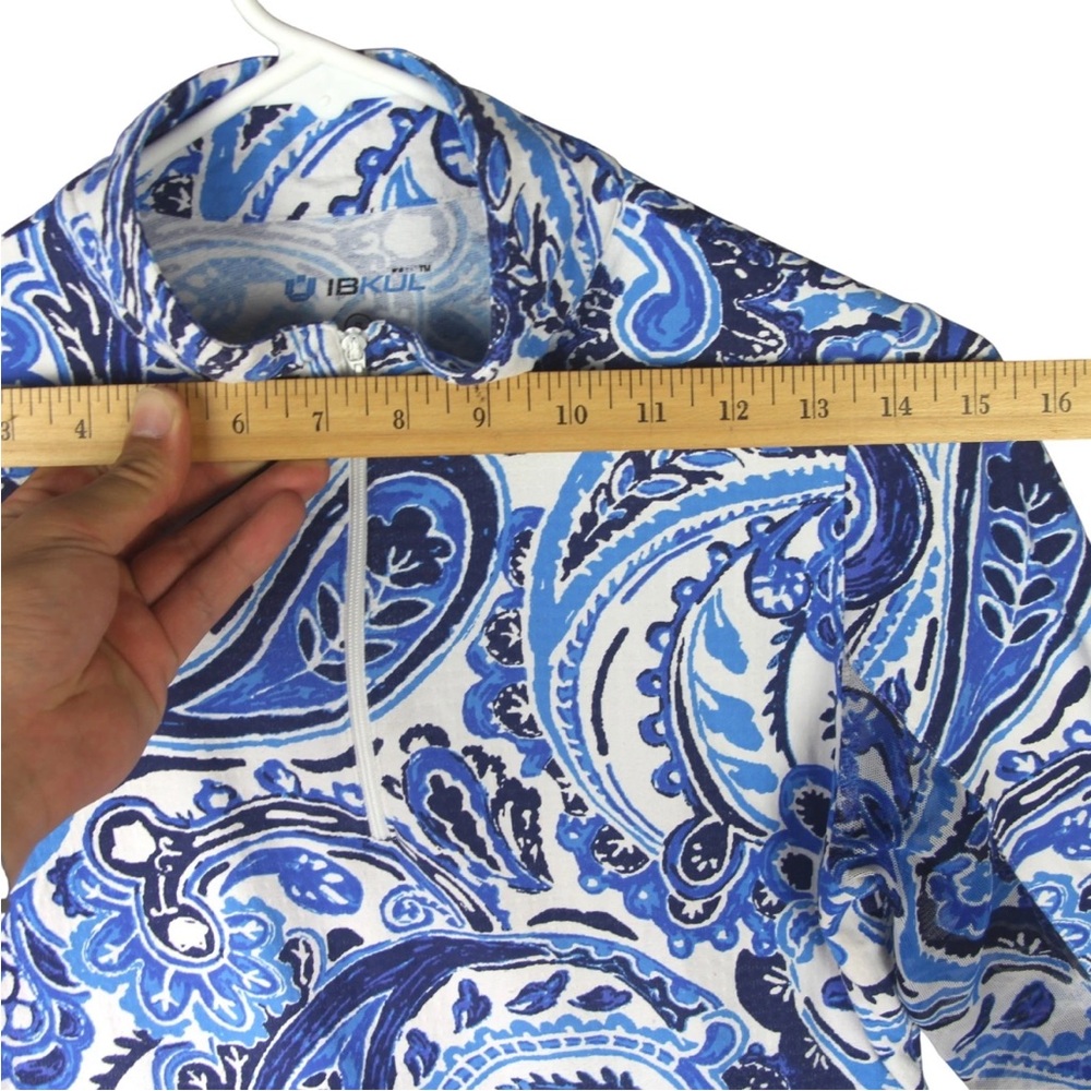 IBKUL UPF 50 Mock Neck Pullover Womens S Blue Paisley Golf Performance 1/4 Zip - Picture 12 of 12